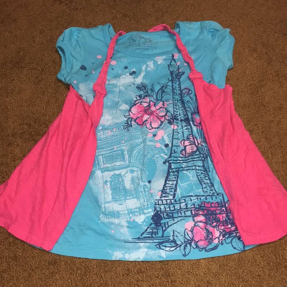 Paris Girls Large 2 piece France tshirt & vest Eiffel Tower. EUC